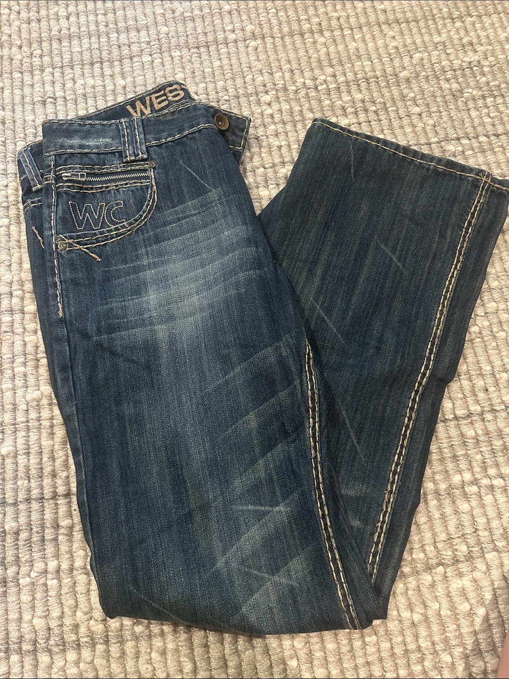 Wes Gordon Dark Wash Embroidered Pocket Jeans - Blue